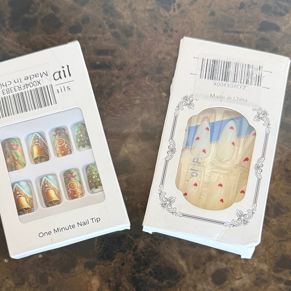 New! Holiday Press On Nail Sets. Two Sets- Christmas and Valentines Day